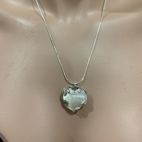 Sterling Silver  Heart Shaped Genuine Mother of Pearl Necklace - Picture 7 of 13